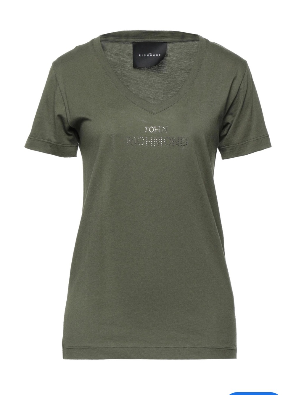 John Richmond Olive V-Neck Tee with Crystal Logo Detail Sz L